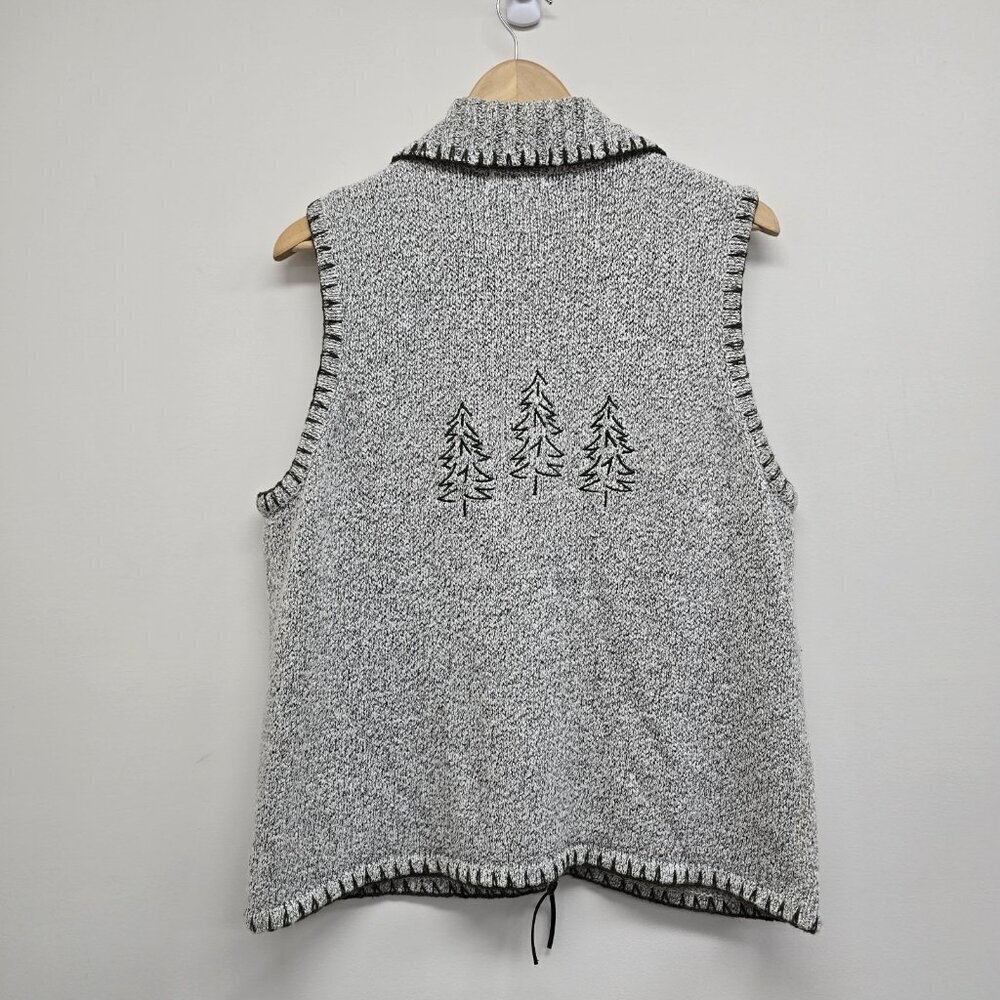 VTG CJ Banks Two Sided Hand Embroidered Sweater Vest X (14W) Woodland Lodge Tree - Picture 3 of 11
